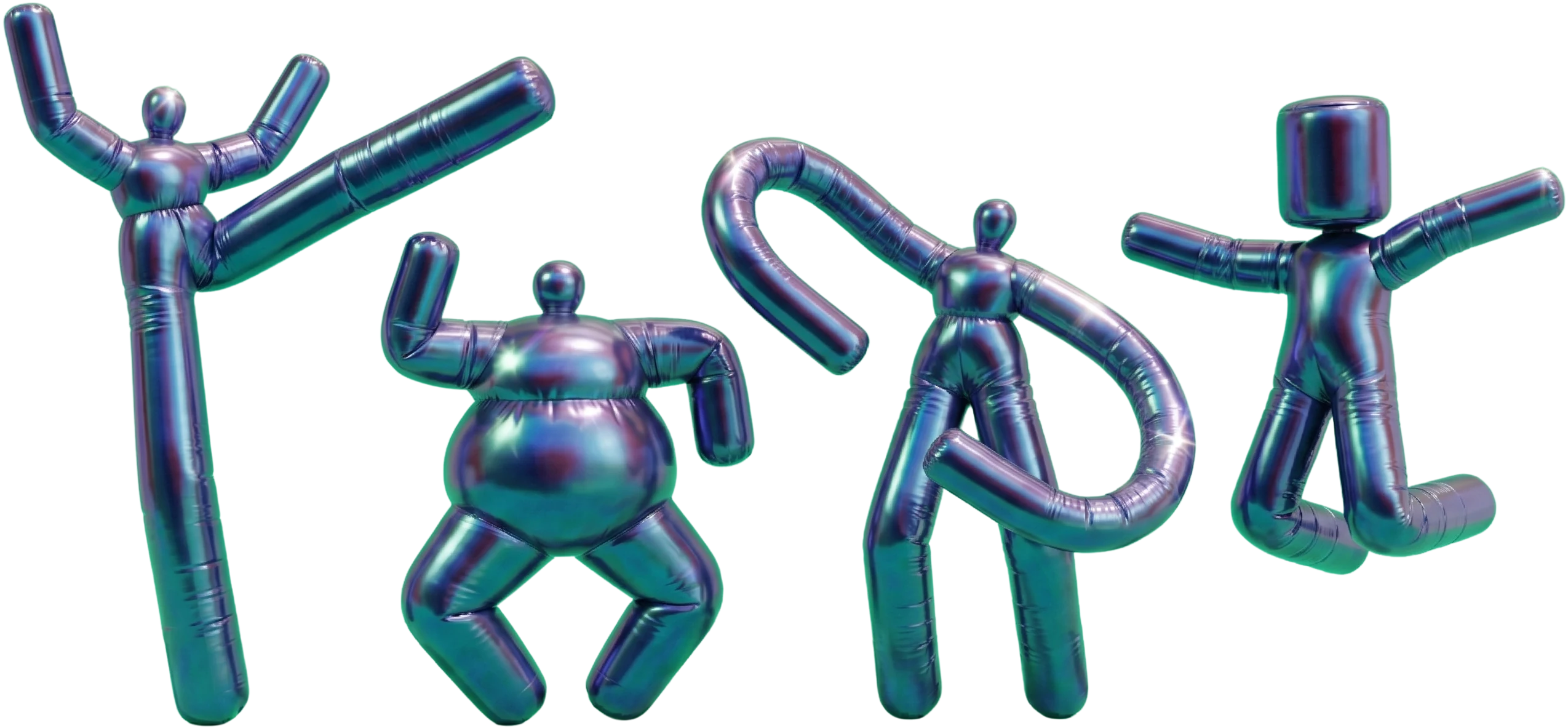 A cast of inflated skydancer characters